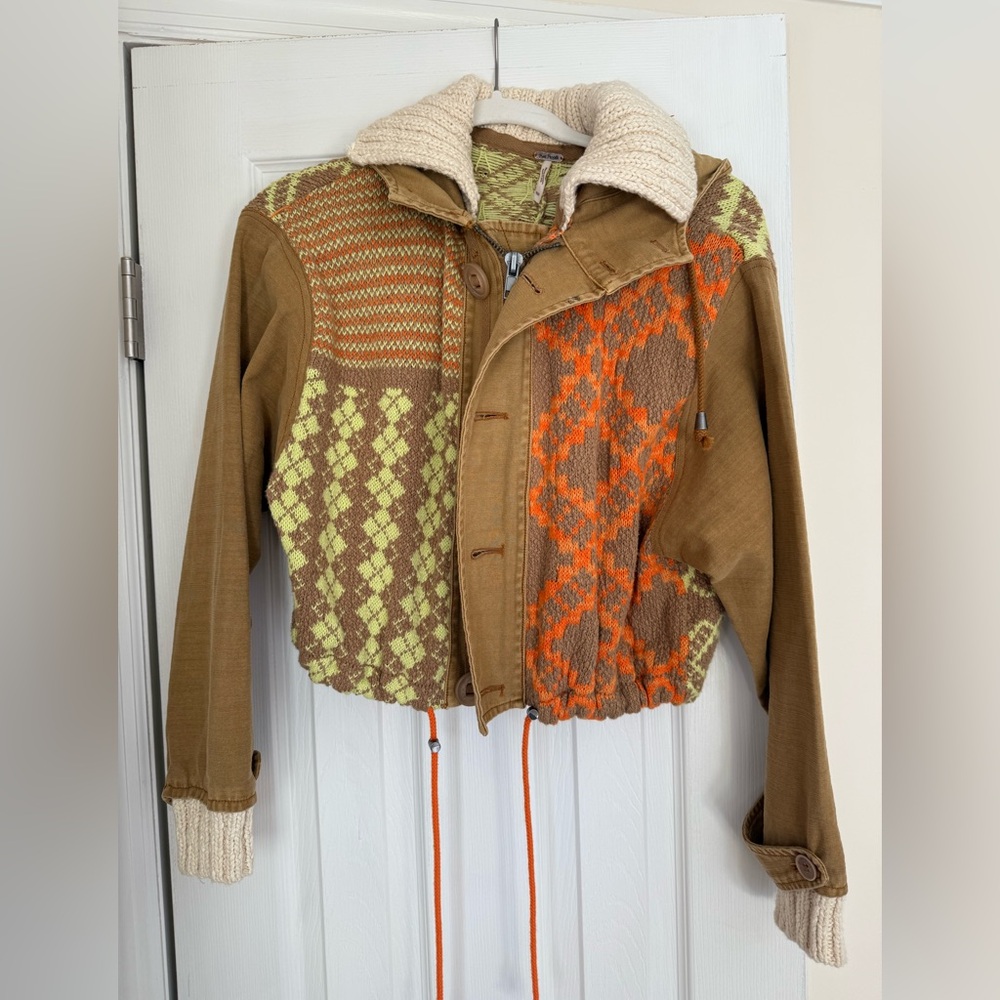 Free People Knit Collar Jacket with Green Accents